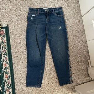 Embroidered Seam Blue Jeans for Women